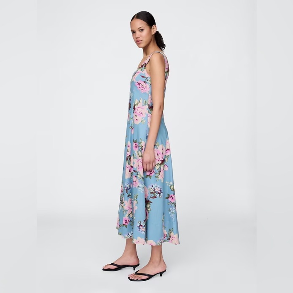 NWT Gap Linen-Blend Square-Neck Maxi Dress in Blue Multi Floral - Picture 3 of 10